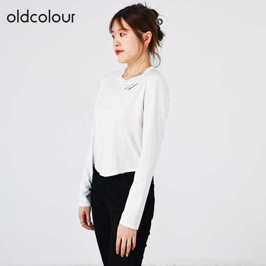 oldcolour2022秋季商场同款百搭气质长袖短款白色t恤女O32023271 商品图1