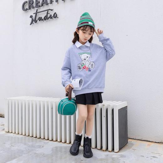 女童卫衣春秋新款2023中大儿童女圆领休闲宽松小熊印花上衣 商品图3