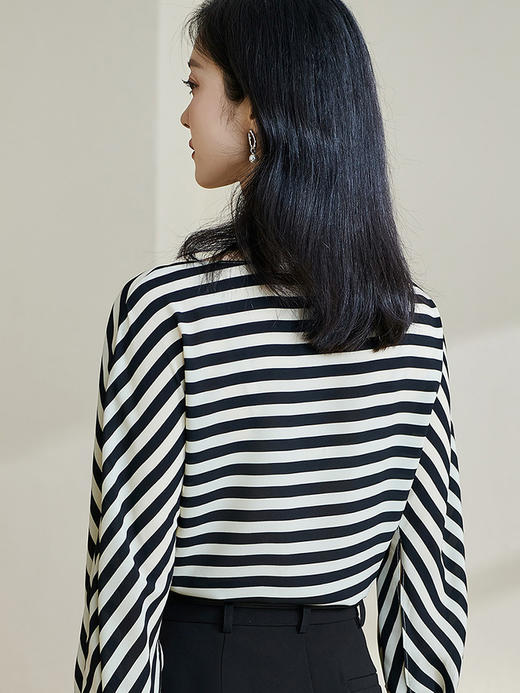 剩M/XL 钢琴黑白键衬衫 米思阳2026春款时尚洋气经典条纹衬衫女宽松显瘦长袖上衣2020 商品图2