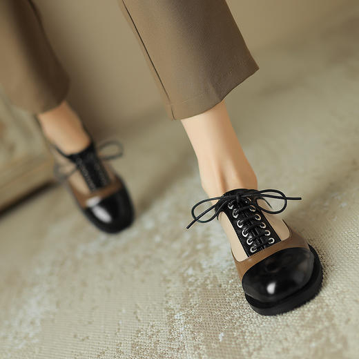 秋季新款，圆头真皮拼色绑带小皮鞋ML-m1601 商品图0