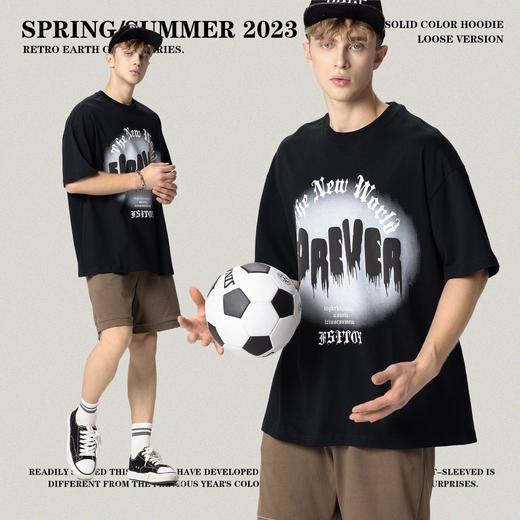 RS男装|2023夏季260克绒面发泡男士宽松潮牌字母百搭休闲短袖t恤 商品图1