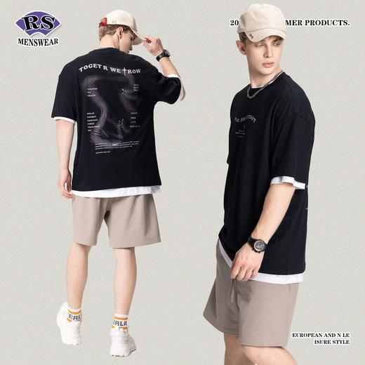 RS男装|2023夏季230g新款意识流水浆印花短袖欧美复古潮牌男士T恤 商品图4