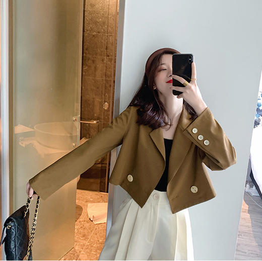 【韩版小西装外套】2023春秋新款 宽松休闲Polo领 短款洋气西服上衣  面料有质感不变形  时尚设计修身显气质 商品图1