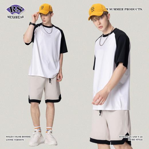 RS男装|2023春夏牛角袖插肩270g撞色短袖山系风欧美潮牌宽松T恤男 商品图4