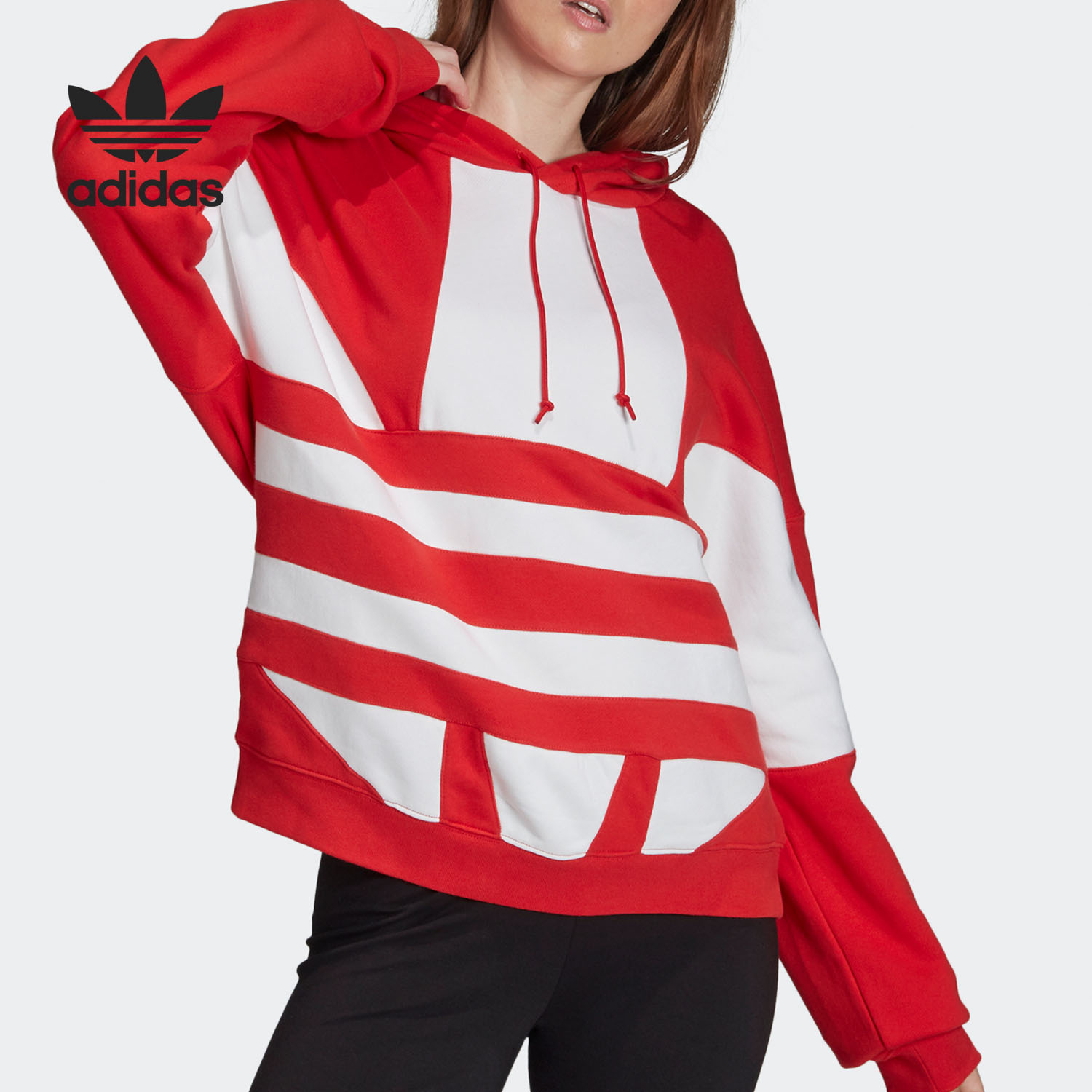 元旦超值抢购 （YY）adidas/阿迪达斯  三叶草女子LOGO连帽休闲运动套头卫衣 FS1307