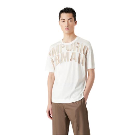 E ARMANI T恤衫男  3R1TZ21JUVZ-01G1 BIANCO SCRITTA.70%LYOCELL 30%COTTON 商品图1