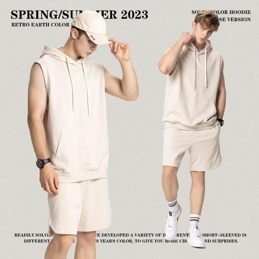 RS男装|2023夏季背心男女纯色连帽无袖T恤个性潮流坎肩休闲情侣款 商品图3