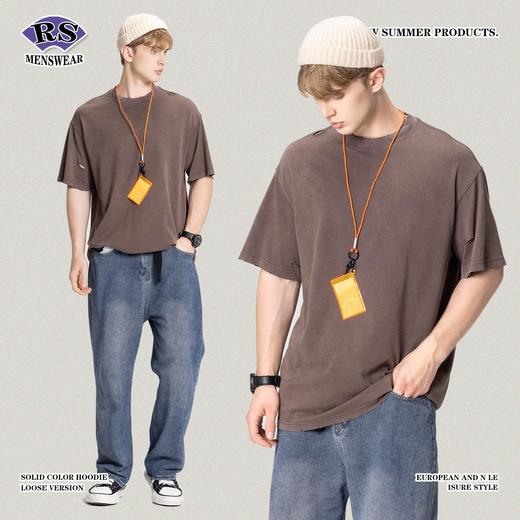 RS男装|2023春夏260g磨破复古水洗做旧t恤短袖高街潮牌短袖男 T恤 商品图4