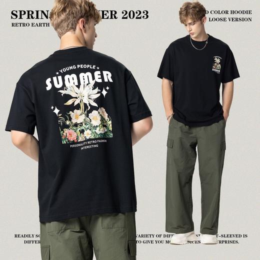 RS男装|2023夏季230g鲜花数码直喷印花短袖复古风欧美潮牌男生T恤 商品图1