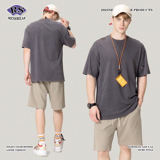 RS男装|2023春夏260g磨破复古水洗做旧t恤短袖高街潮牌短袖男 T恤 商品图2
