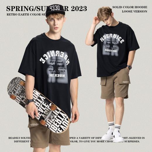 RS男装|2023夏季230克纯棉美式潮牌高街字母网点印花短袖宽松t恤 商品图4