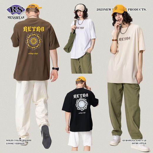 RS男装|2023春夏270g重磅哥特图腾印花短袖复古欧美休闲潮牌T恤男 商品图1