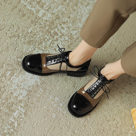 秋季新款，圆头真皮拼色绑带小皮鞋ML-m1601 商品图3