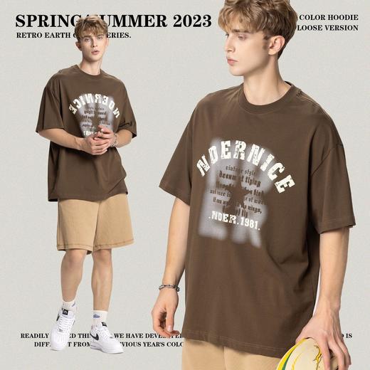 RS男装|2023夏季230克纯棉美式潮牌高街字母网点印花短袖宽松t恤 商品图1