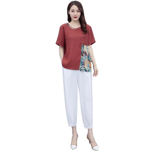 现货时尚套装，女夏装新款气质修身休闲洋气印花垂感裤两件套HR-SLF8137-1-1 商品图6