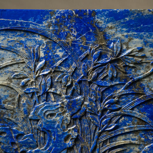 清 紫檀座青金石高浮雕兰花诗文插屏 商品图2