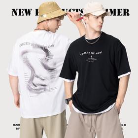 RS男装|2023夏季230g新款意识流水浆印花短袖欧美复古潮牌男士T恤