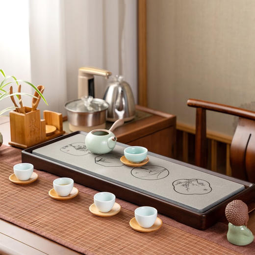 祥福-四君茶盘现代中式办公室乌金石家用茶台（62*23.5*4cm） 商品图5
