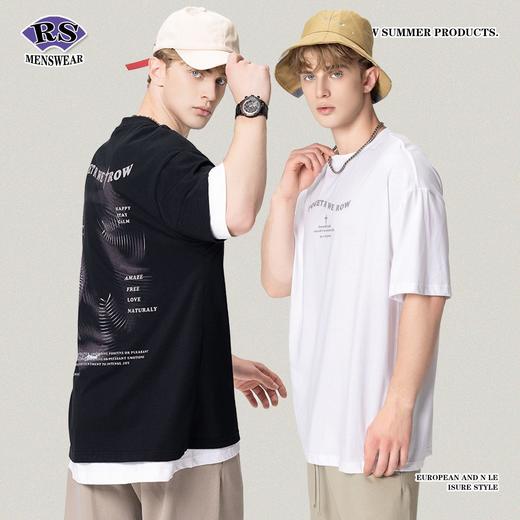 RS男装|2023夏季230g新款意识流水浆印花短袖欧美复古潮牌男士T恤 商品图3