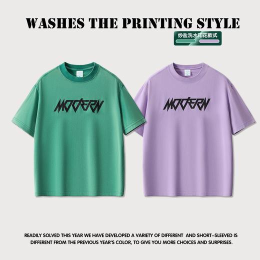 RS男装|2023夏季270克重磅字母印花洗水复古潮牌纯棉短袖t恤男 商品图0