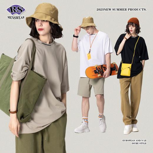 RS男装|2023新款230g螺纹刺绣纯色短袖欧美简约休闲潮牌男士T恤 商品图3