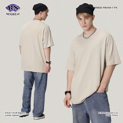 RS男装|2023夏季230g绒面植绒字母印花短袖街头高街欧美风潮牌T恤 商品图1