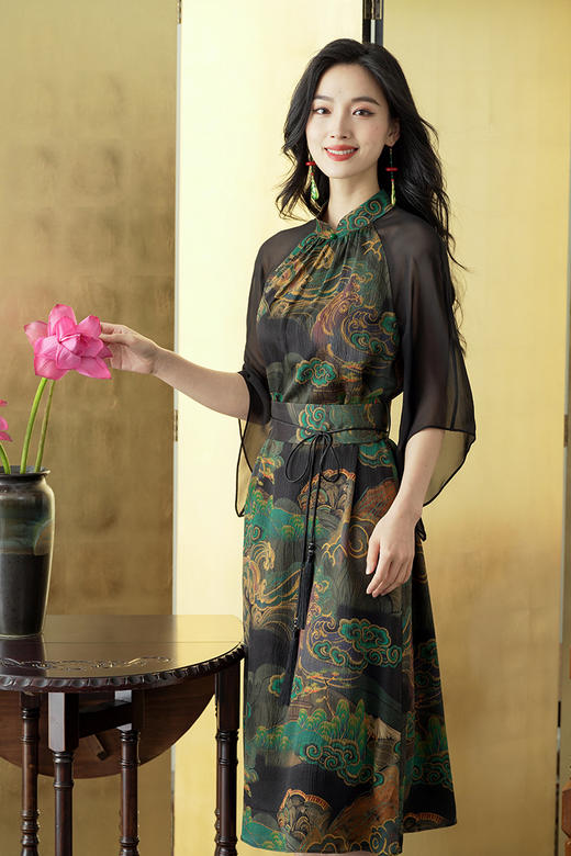 逸红颜明月优选#『观夏』22姆米珍珠缎改良国风新中式香云纱连衣裙，优雅贵气，复古典雅！！现货秒发 商品图8