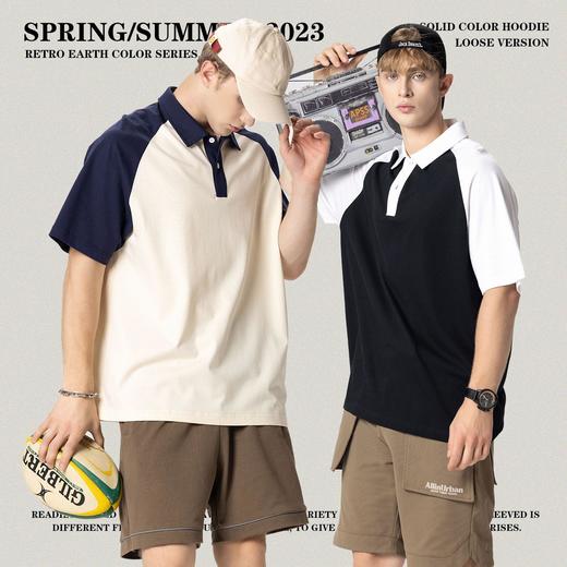 RS男装|2023夏季POLO短袖T恤男女美式潮牌宽松撞色翻领男士短袖衫 商品图0