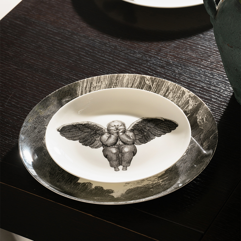 稀奇艺术《光辉天使套盘》餐厅装饰天使骨瓷圆盘两只套装
