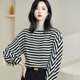 剩M/XL 钢琴黑白键衬衫 米思阳2026春款时尚洋气经典条纹衬衫女宽松显瘦长袖上衣2020