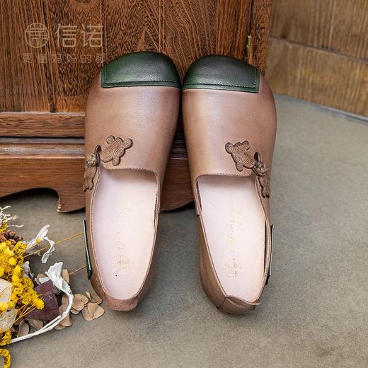 信诺妈妈鞋中老年舒适软底真皮透气老人鞋防滑平跟女鞋春秋季单鞋X3Q205007 商品图0