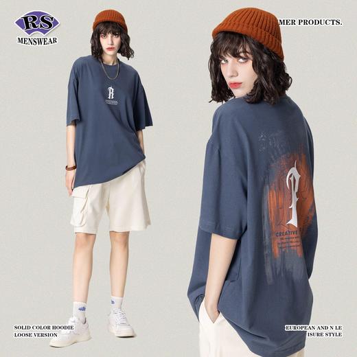 RS男装|2023夏季270g渐变字母数码印花短袖欧美街头复古潮牌T恤男 商品图1