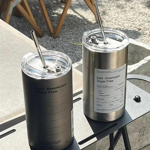 「两色可选！颜值派」冰美式咖啡杯304不锈钢保温杯 颜值ins随手杯便携随行水杯吸管杯餐饮用具 商品图1