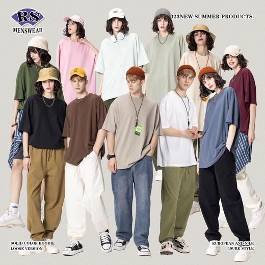 RS男装2023纯色230g纯棉双纱短袖欧美潮牌男女同款T恤短袖批发 商品图0