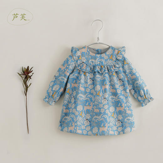 【马克珍妮 芦芙】秋装新款 女童林中小鹿纯棉连衣裙231532 商品图0