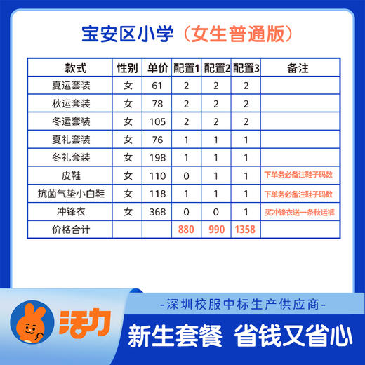2023宝安区小学新生套餐校服（西湾小学、海城小学、径贝小学备注学校赠送校徽） 商品图1