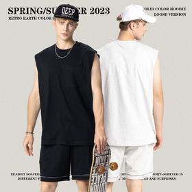 RS男装|2023夏季310g大地色无袖休闲运动背心FOG街头宽松潮牌t恤