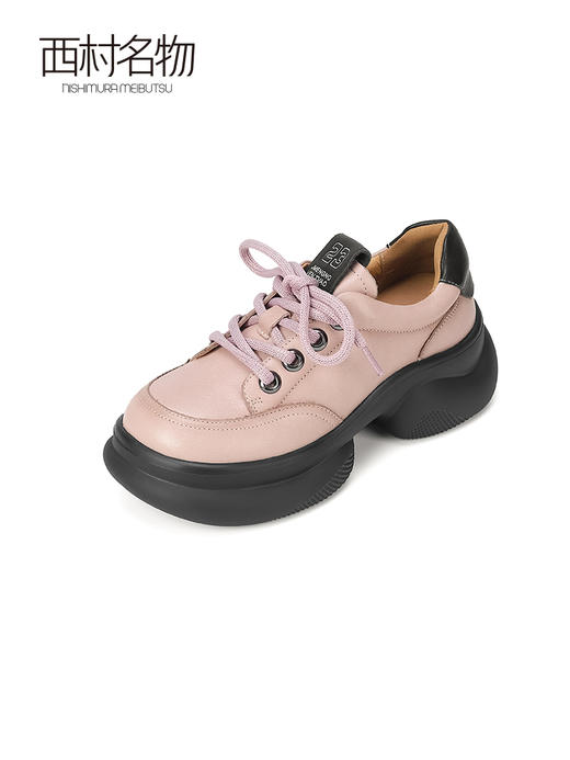 西村名物2023年秋季新款休闲厚底圆头增高潮流系带时尚女鞋T23CM34421 商品图0