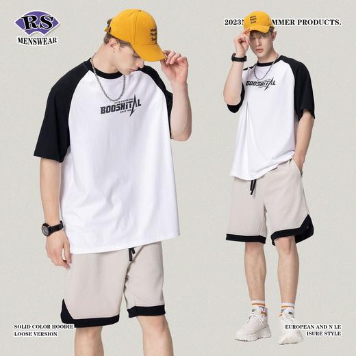 RS男装|2023春夏季270g牛角袖厚板印花撞色短袖简约欧美风潮牌T恤 商品图4
