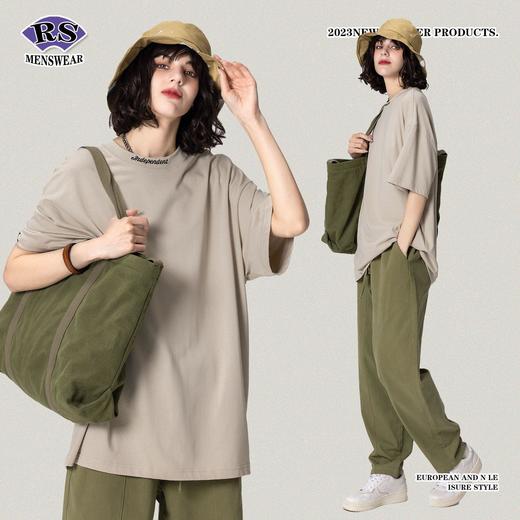 RS男装|2023新款230g螺纹刺绣纯色短袖欧美简约休闲潮牌男士T恤 商品图1