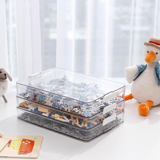 【拼图积木收纳小能手】透明拼图收纳盒 乐高积木分类整理盒 防尘大容量透明玩具收纳盒 扁平浅盒 找物更便捷 商品图2