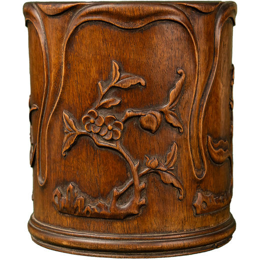 清 红木花卉纹花口笔筒 商品图5