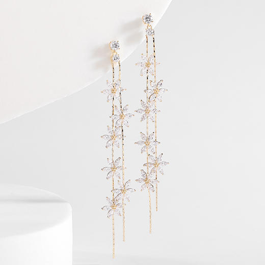 镀真金气质百搭，修饰脸型耳饰锆石花朵流苏耳环LY-E-080 商品图2
