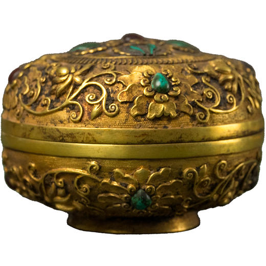 清 铜鎏金嵌宝石宝相花卉纹圆形香盒 商品图5