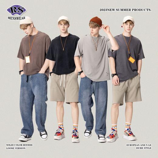 RS男装|2023春夏260g磨破复古水洗做旧t恤短袖高街潮牌短袖男 T恤 商品图0