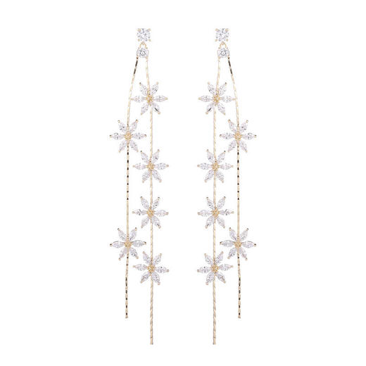 镀真金气质百搭，修饰脸型耳饰锆石花朵流苏耳环LY-E-080 商品图4