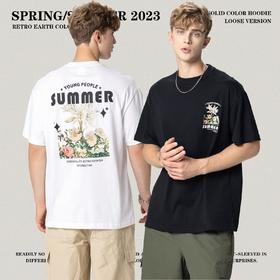 RS男装|2023夏季230g鲜花数码直喷印花短袖复古风欧美潮牌男生T恤