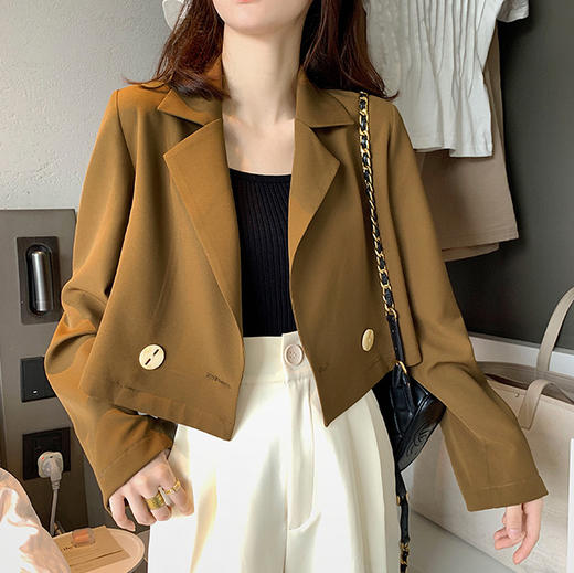 【韩版小西装外套】2023春秋新款 宽松休闲Polo领 短款洋气西服上衣  面料有质感不变形  时尚设计修身显气质 商品图0