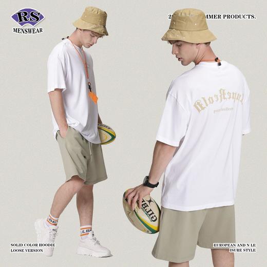 RS男装|2023夏季230g绒面植绒字母印花短袖街头高街欧美风潮牌T恤 商品图4