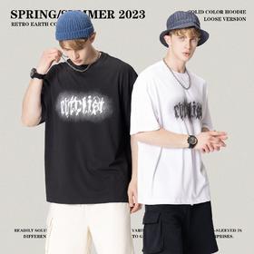 RS男装2023夏季日常休闲宽松短袖网眼发泡字母印花潮牌短袖男T恤